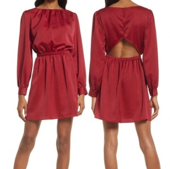 Lost + Wander Burgundy Emerald Eyes Long Sleeve Dress L - Picture 1 of 4